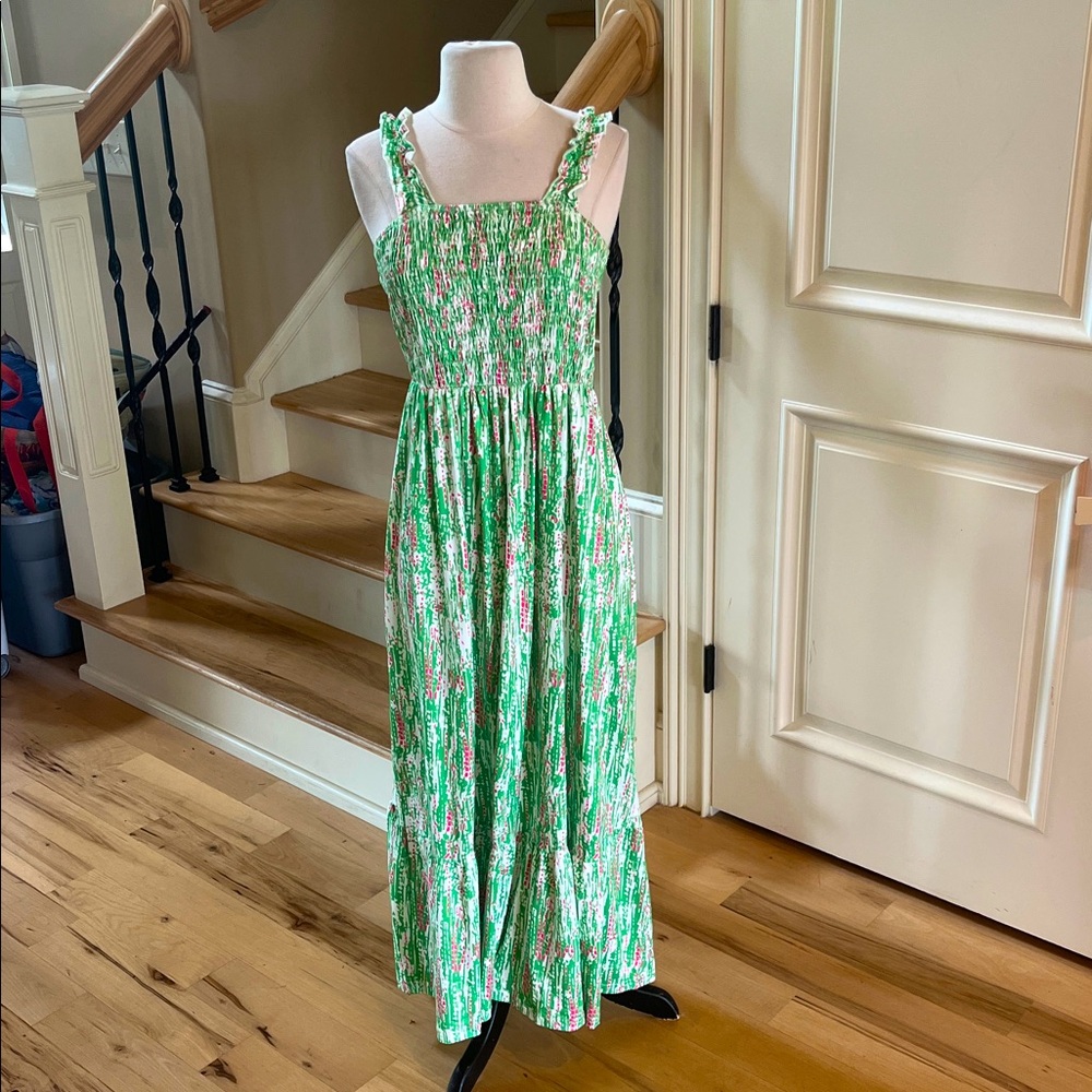 Long Dress Comfy Lime Green Pink Ruffled Straps New